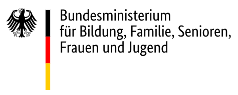 der Bundesadler, die Farben Schwarz, Rot, Gelb und der Schriftzug "Bundesministerium für Familie, Senioren, Frauen und Jugend"